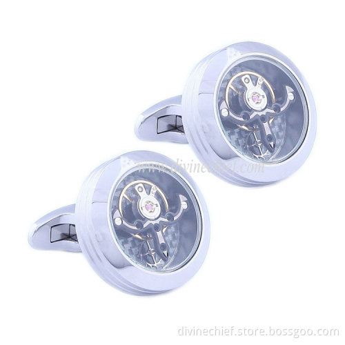 Round 316L Stainless Steel Cufflinks Factory Customize Tourbillon Movement Cufflinks